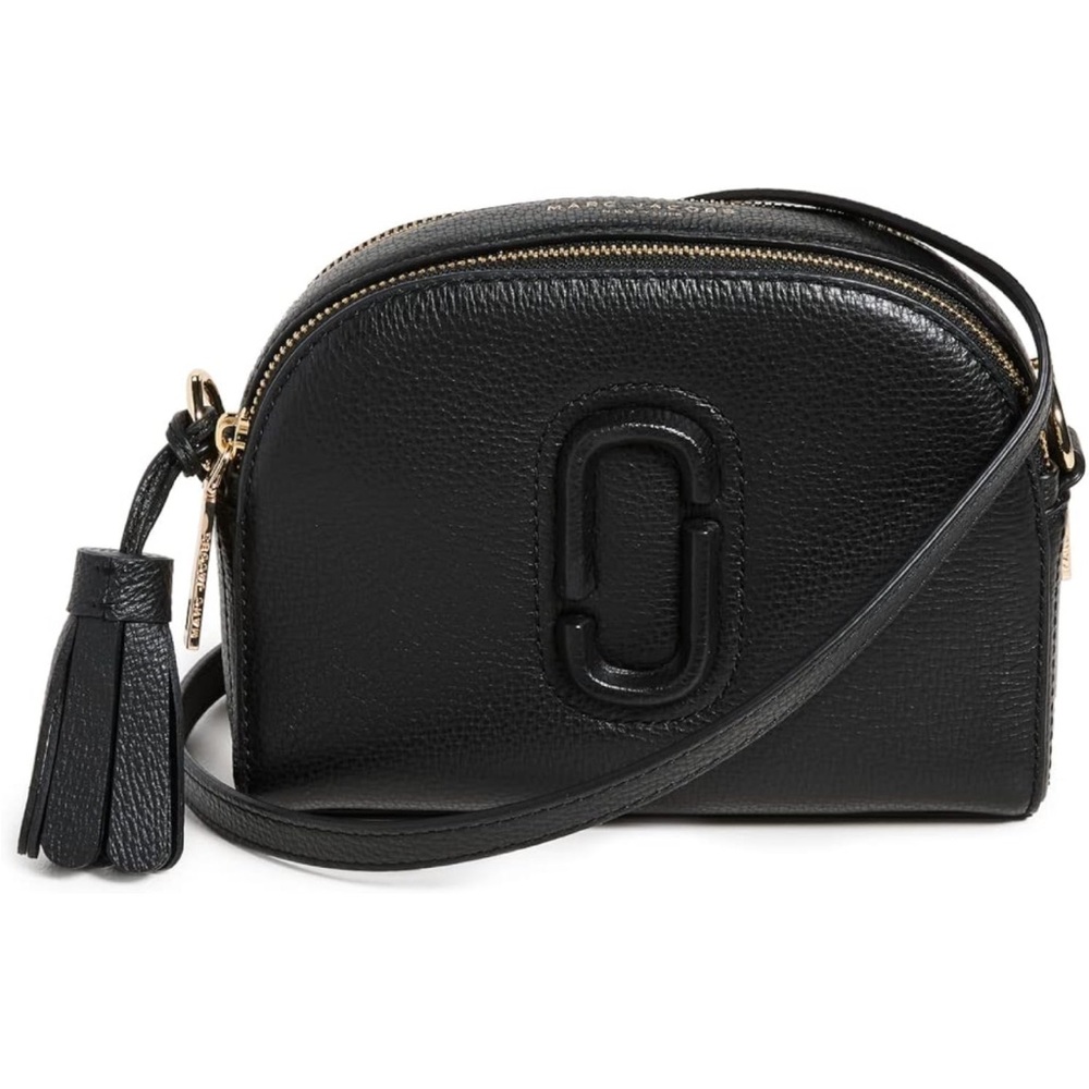 Marc Jacobs Black Leather Crossbody Camera Bag with Gold Hardware